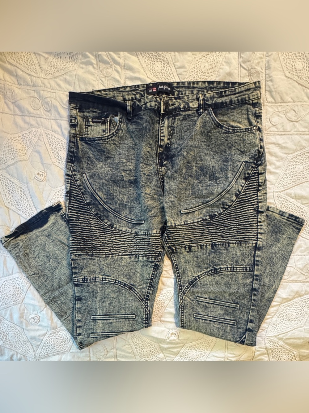 Phat Farm Acid-Wash Moto Jeans